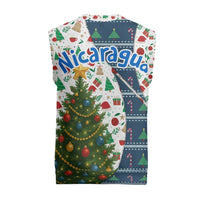 Nicaragua Christmas Knitted V-Neck Vest with Santa Cooking Gallina Rellena Tree Flag and Festive Icons Design - Wonder Print Shop