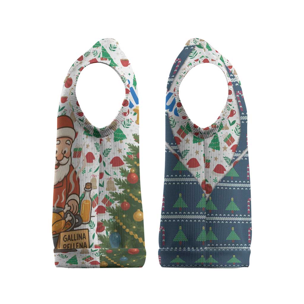 Nicaragua Christmas Knitted V-Neck Vest with Santa Cooking Gallina Rellena Tree Flag and Festive Icons Design - Wonder Print Shop