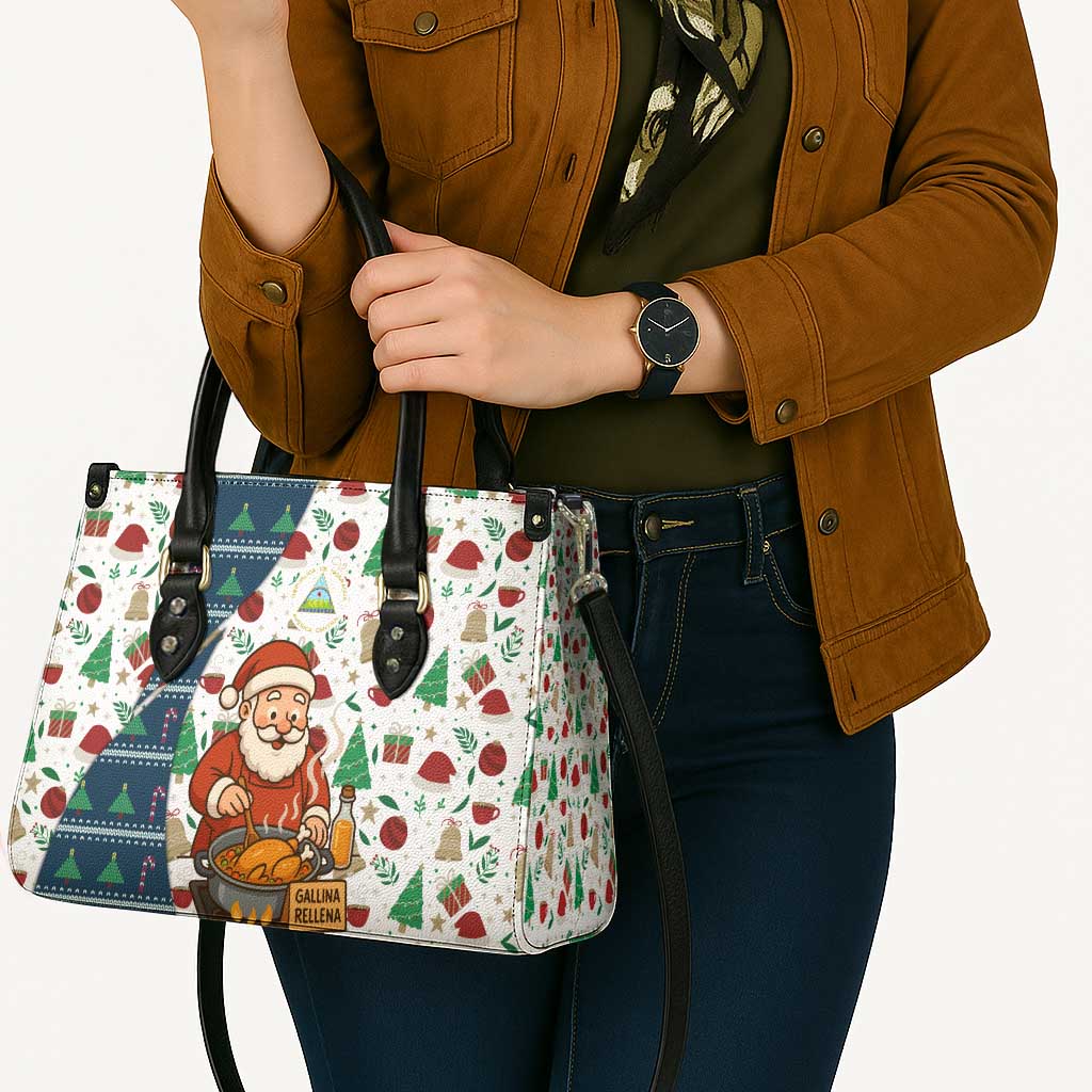 Nicaragua Christmas Leather Bag with Santa Cooking Gallina Rellena Tree Flag and Festive Icons Design - Wonder Print Shop