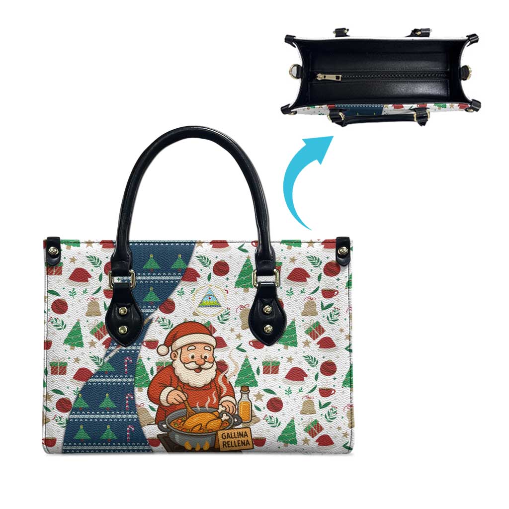 Nicaragua Christmas Leather Bag with Santa Cooking Gallina Rellena Tree Flag and Festive Icons Design - Wonder Print Shop