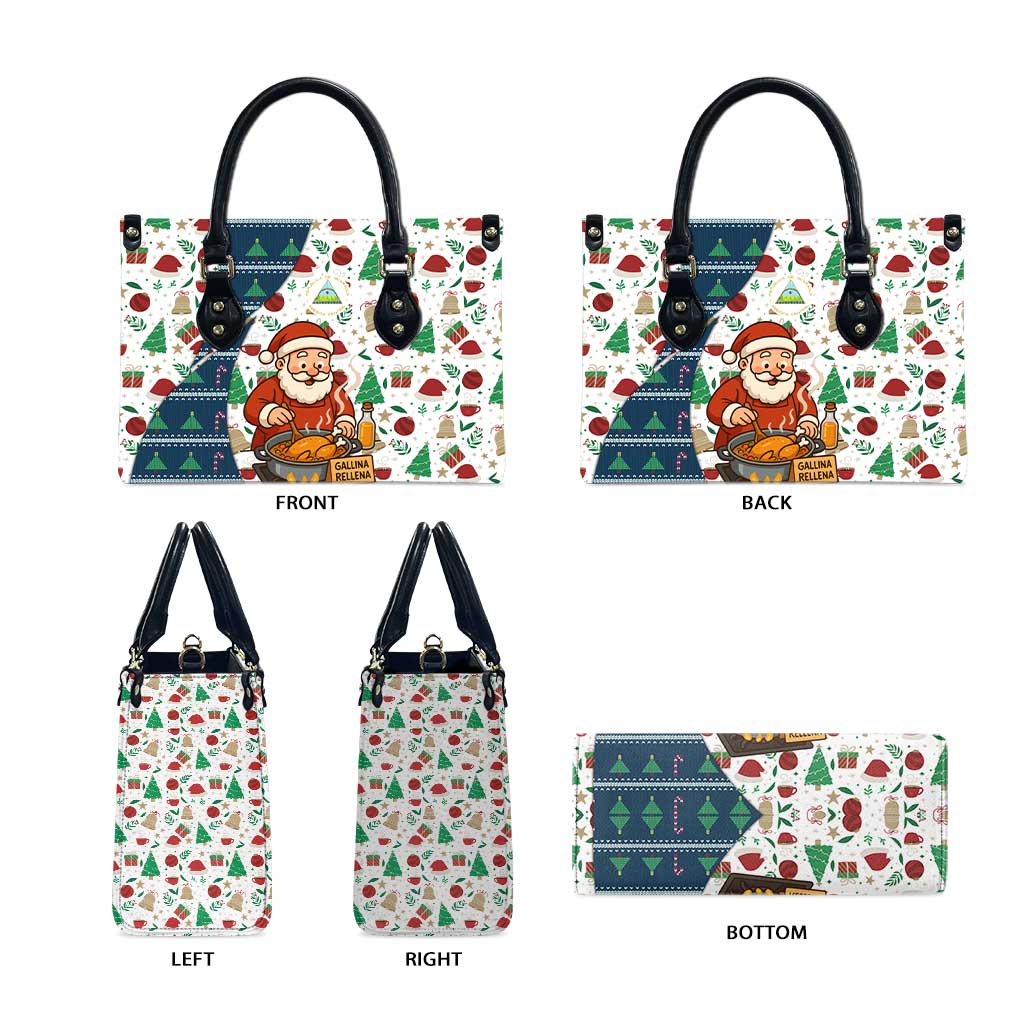 Nicaragua Christmas Leather Bag with Santa Cooking Gallina Rellena Tree Flag and Festive Icons Design - Wonder Print Shop
