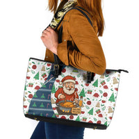Nicaragua Christmas Leather Tote Bag with Santa Cooking Gallina Rellena Tree Flag and Festive Icons Design - Wonder Print Shop