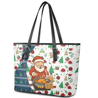 Nicaragua Christmas Leather Tote Bag with Santa Cooking Gallina Rellena Tree Flag and Festive Icons Design - Wonder Print Shop