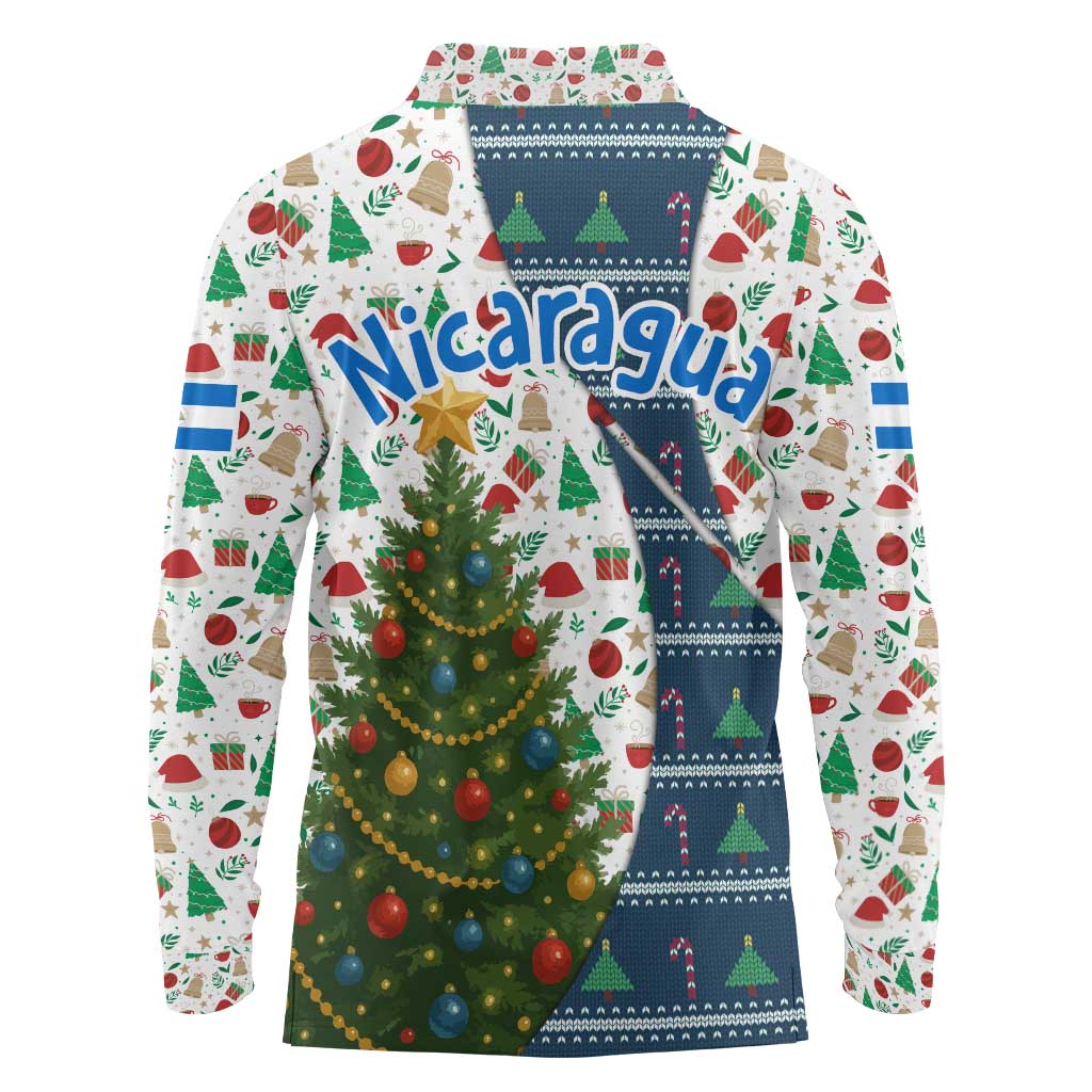 Nicaragua Christmas Long Sleeve Polo Shirt with Santa Cooking Gallina Rellena Tree Flag and Festive Icons Design - Wonder Print Shop