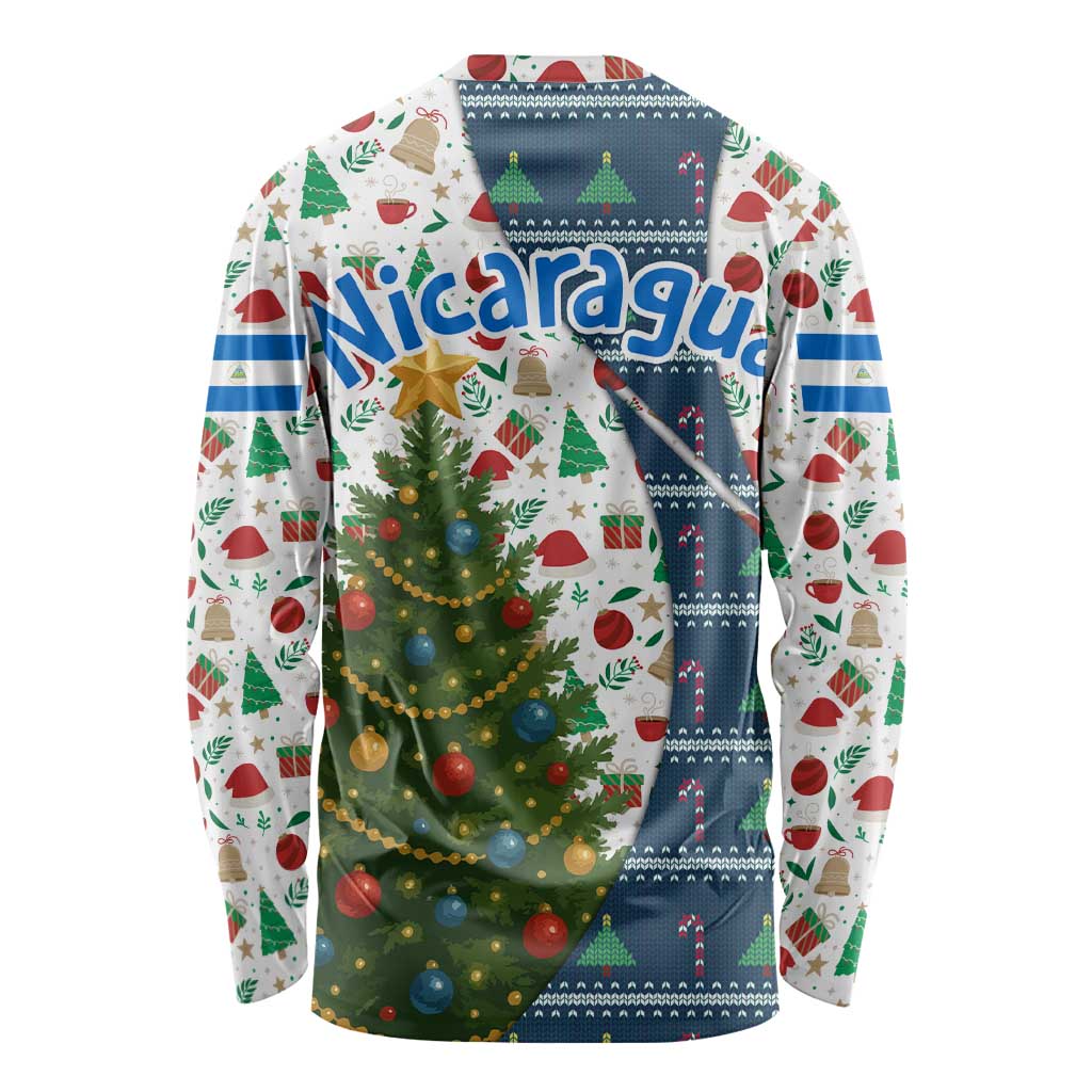 Nicaragua Christmas Long Sleeve Shirt with Santa Cooking Gallina Rellena Tree Flag and Festive Icons Design - Wonder Print Shop