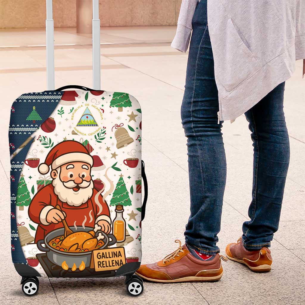 Nicaragua Christmas Luggage Cover with Santa Cooking Gallina Rellena Tree Flag and Festive Icons Design - Wonder Print Shop