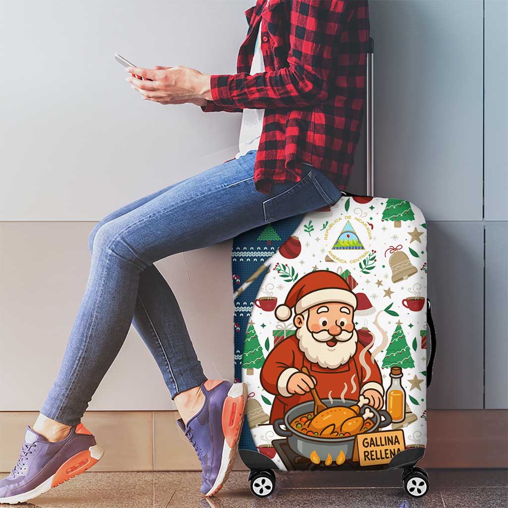Nicaragua Christmas Luggage Cover with Santa Cooking Gallina Rellena Tree Flag and Festive Icons Design - Wonder Print Shop