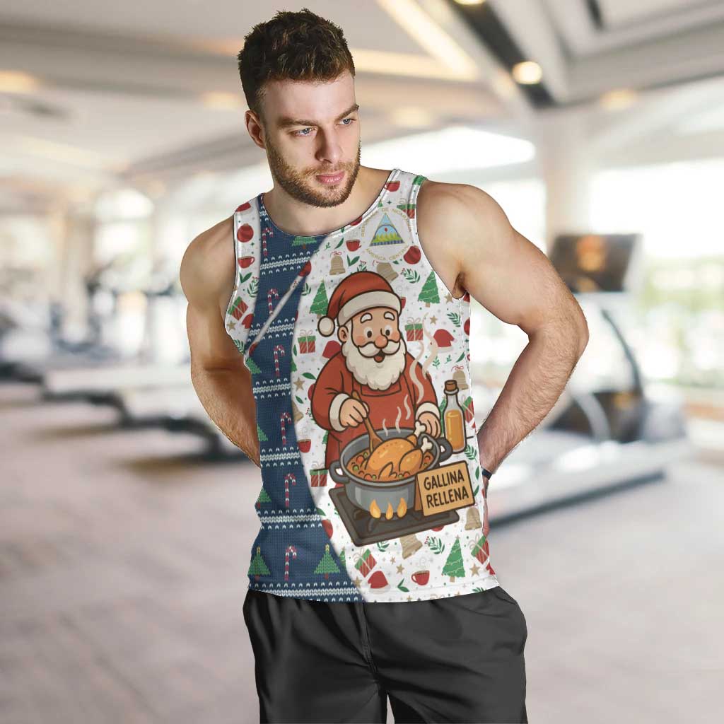 Nicaragua Christmas Men Tank Top with Santa Cooking Gallina Rellena Tree Flag and Festive Icons Design - Wonder Print Shop