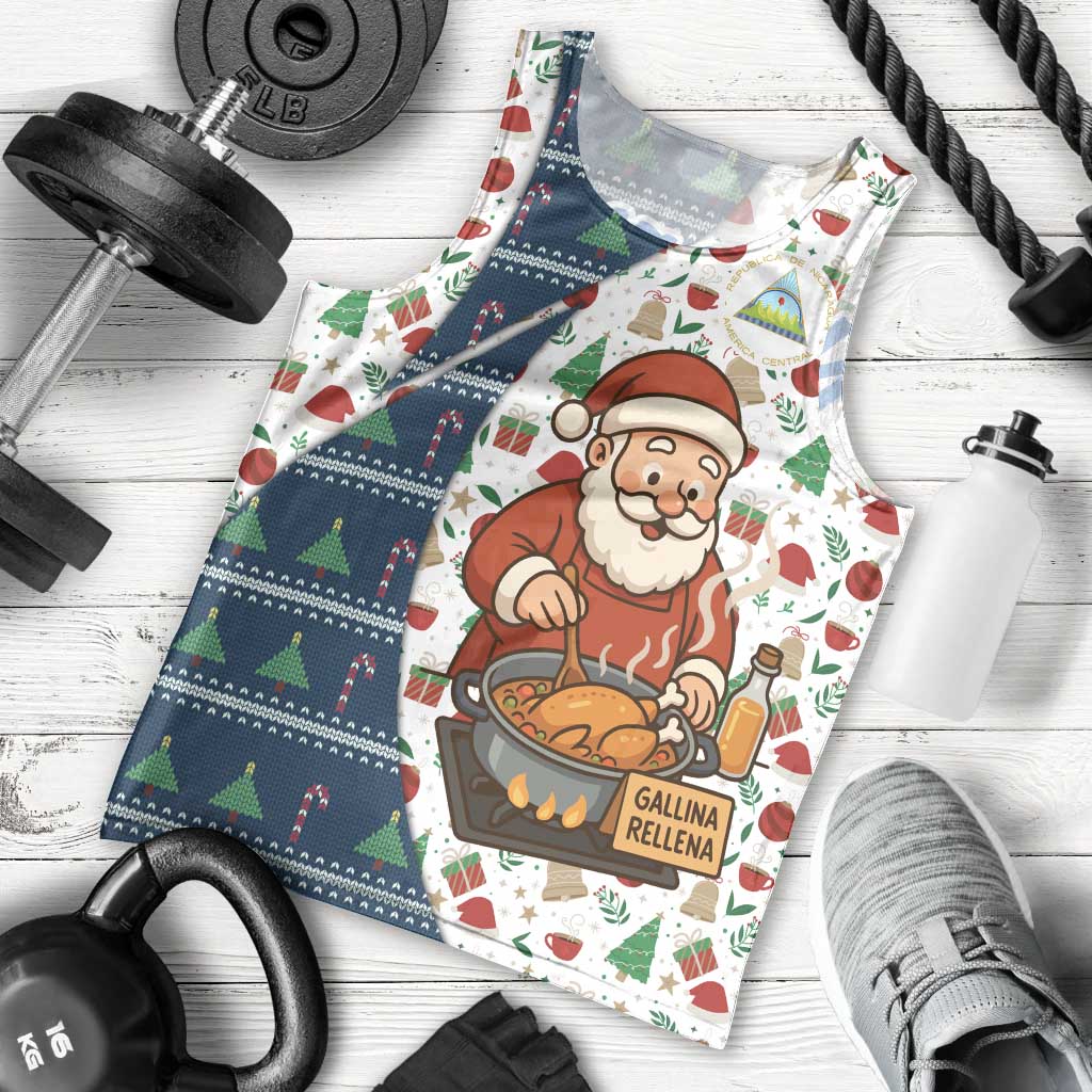 Nicaragua Christmas Men Tank Top with Santa Cooking Gallina Rellena Tree Flag and Festive Icons Design - Wonder Print Shop