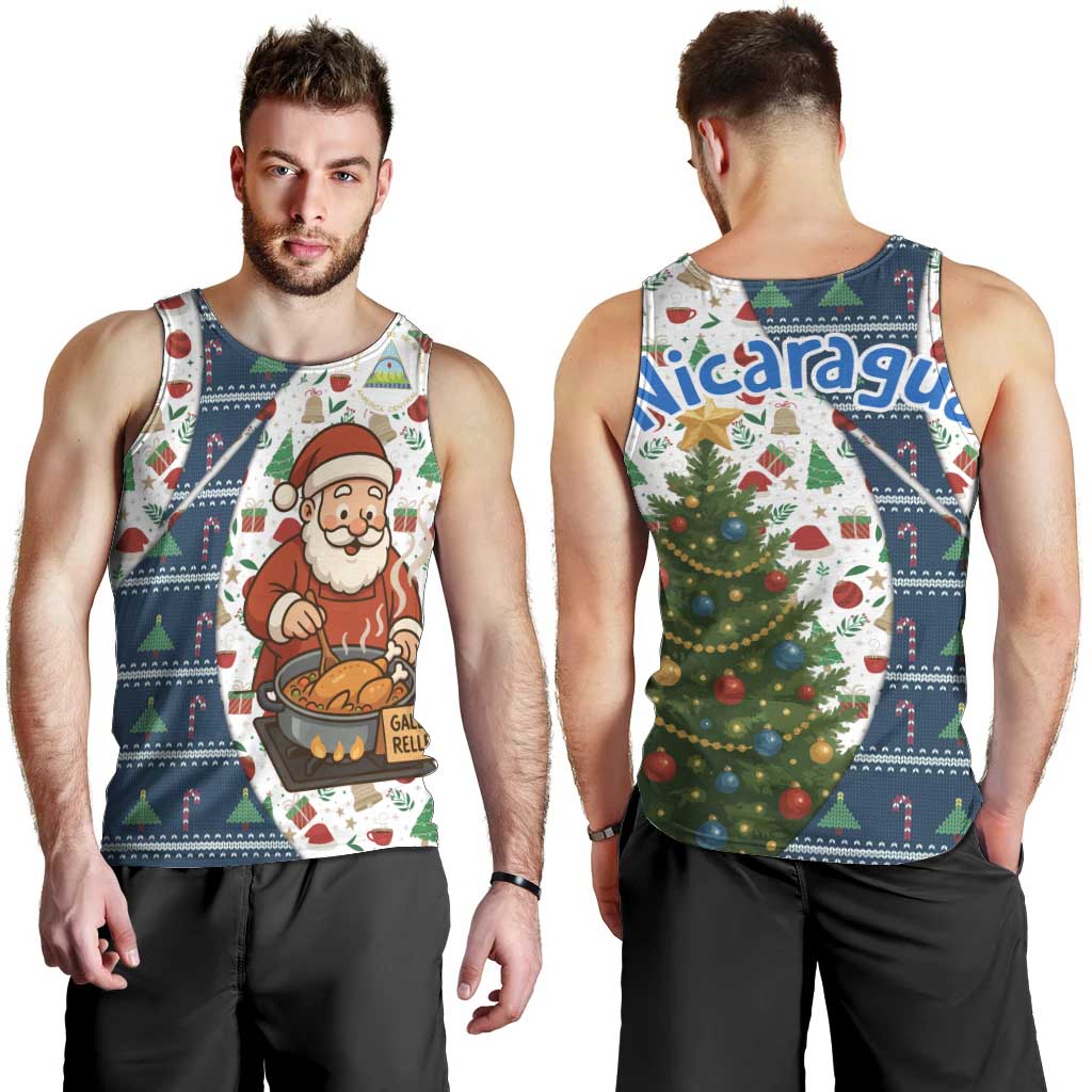 Nicaragua Christmas Men Tank Top with Santa Cooking Gallina Rellena Tree Flag and Festive Icons Design - Wonder Print Shop