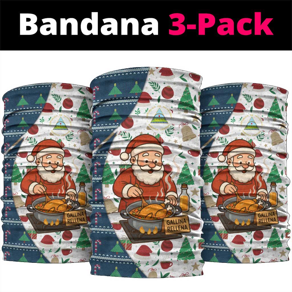 Nicaragua Christmas Neck Gaiter with Santa Cooking Gallina Rellena Tree Flag and Festive Icons Design - Wonder Print Shop