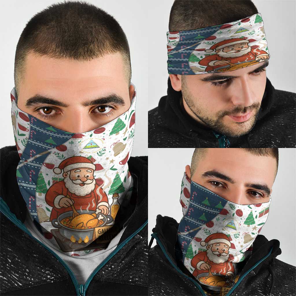 Nicaragua Christmas Neck Gaiter with Santa Cooking Gallina Rellena Tree Flag and Festive Icons Design - Wonder Print Shop