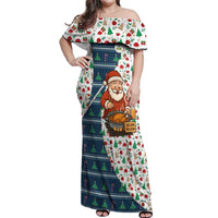 Nicaragua Christmas Off Shoulder Maxi Dress with Santa Cooking Gallina Rellena Tree Flag and Festive Icons Design - Wonder Print Shop
