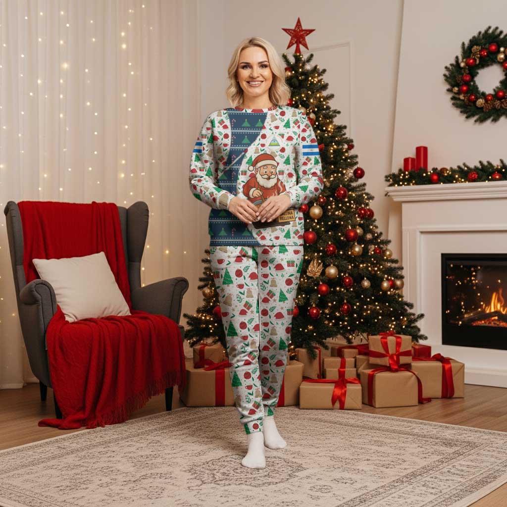 Nicaragua Christmas Pajama Set with Santa Cooking Gallina Rellena Tree Flag and Festive Icons Design - Wonder Print Shop
