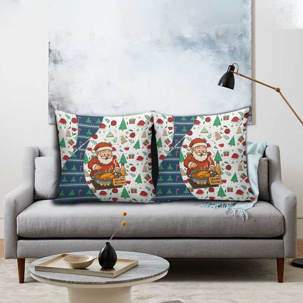 Nicaragua Christmas Pillow Cover with Santa Cooking Gallina Rellena Tree Flag and Festive Icons Design - Wonder Print Shop