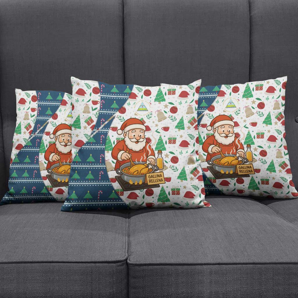 Nicaragua Christmas Pillow Cover with Santa Cooking Gallina Rellena Tree Flag and Festive Icons Design - Wonder Print Shop