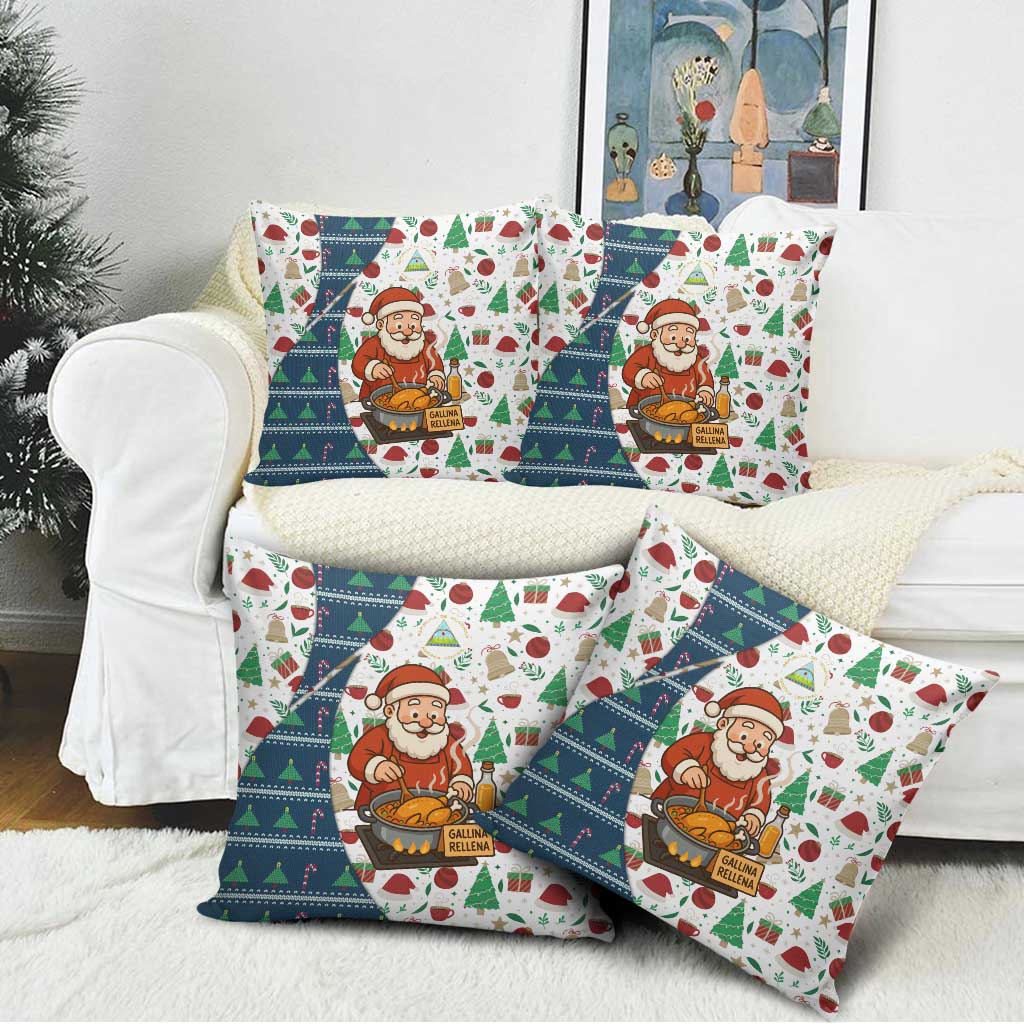 Nicaragua Christmas Pillow Cover with Santa Cooking Gallina Rellena Tree Flag and Festive Icons Design - Wonder Print Shop