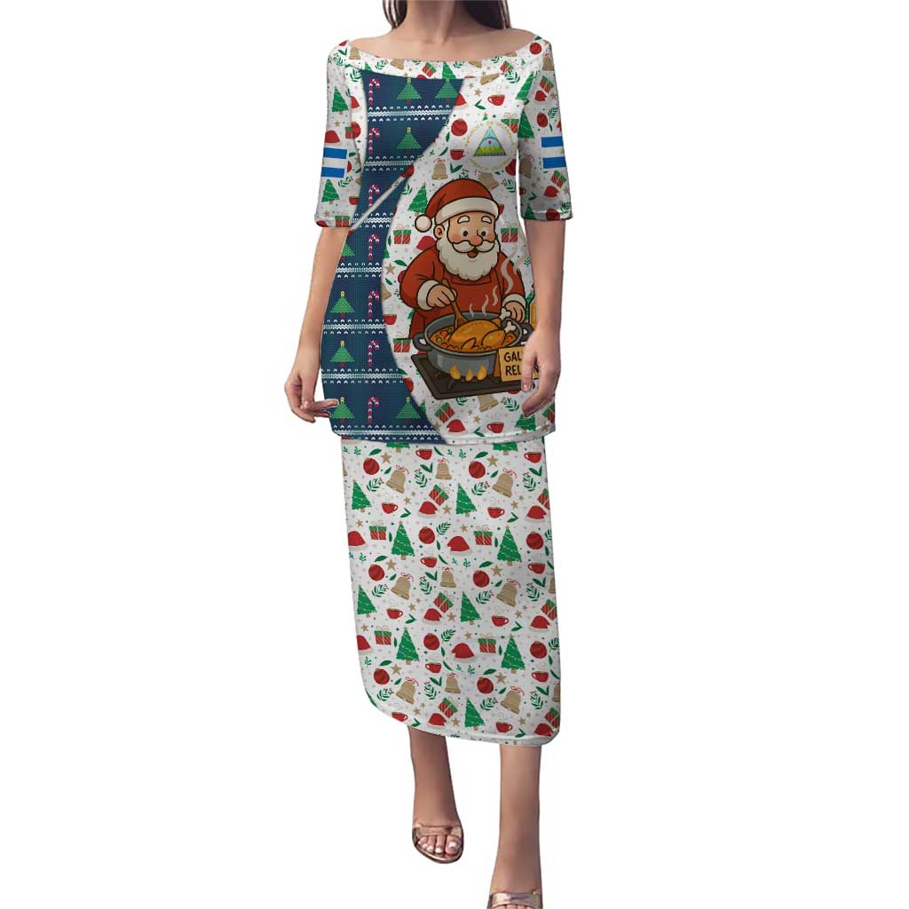 Nicaragua Christmas Puletasi with Santa Cooking Gallina Rellena Tree Flag and Festive Icons Design - Wonder Print Shop