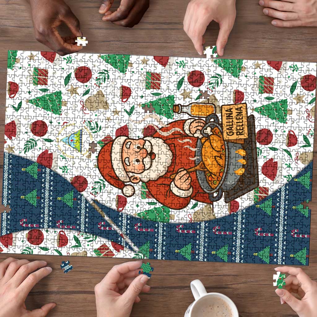 Nicaragua Christmas Puzzle with Santa Cooking Gallina Rellena Tree Flag and Festive Icons Design - Wonder Print Shop
