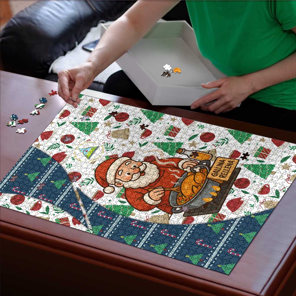 Nicaragua Christmas Puzzle with Santa Cooking Gallina Rellena Tree Flag and Festive Icons Design - Wonder Print Shop