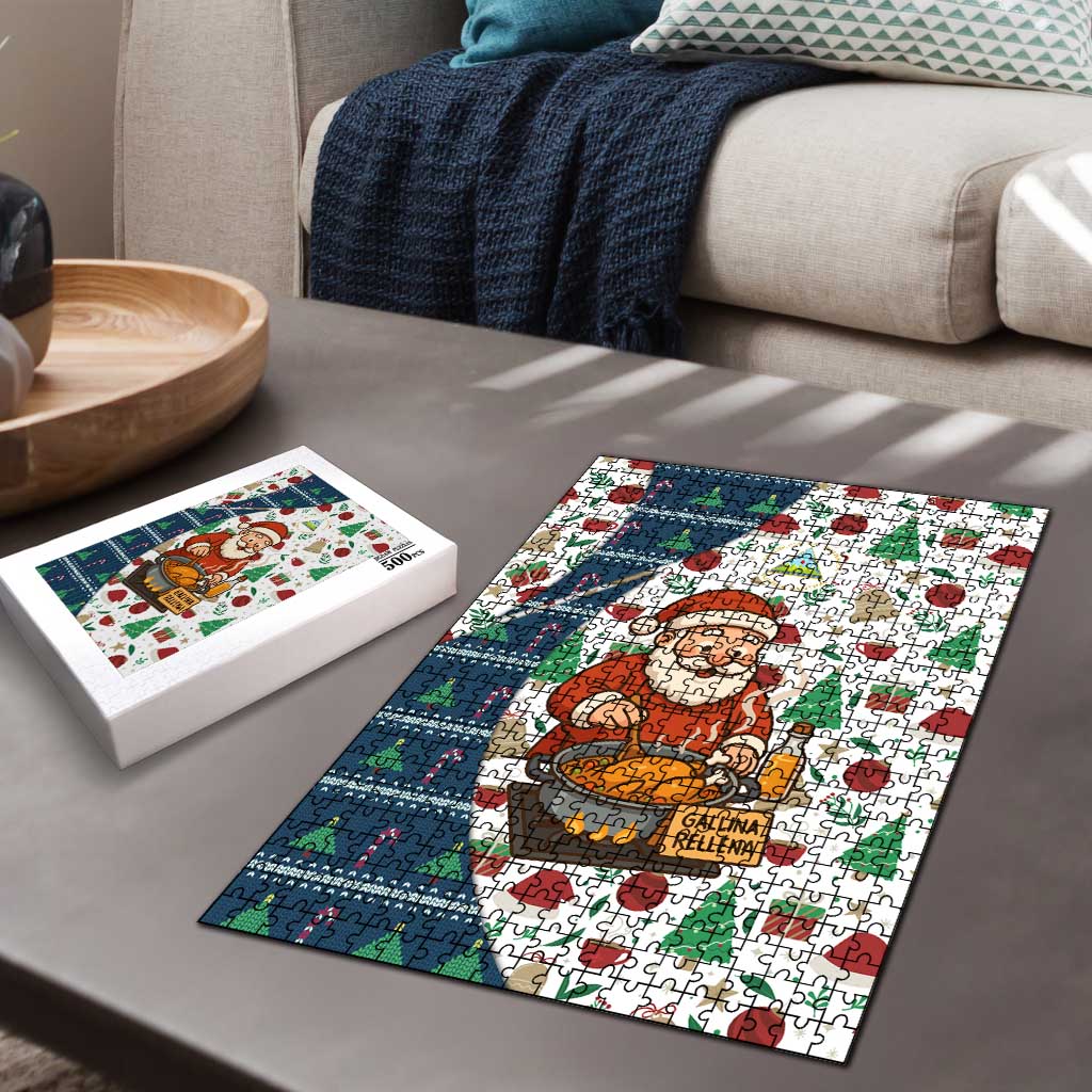 Nicaragua Christmas Puzzle with Santa Cooking Gallina Rellena Tree Flag and Festive Icons Design - Wonder Print Shop