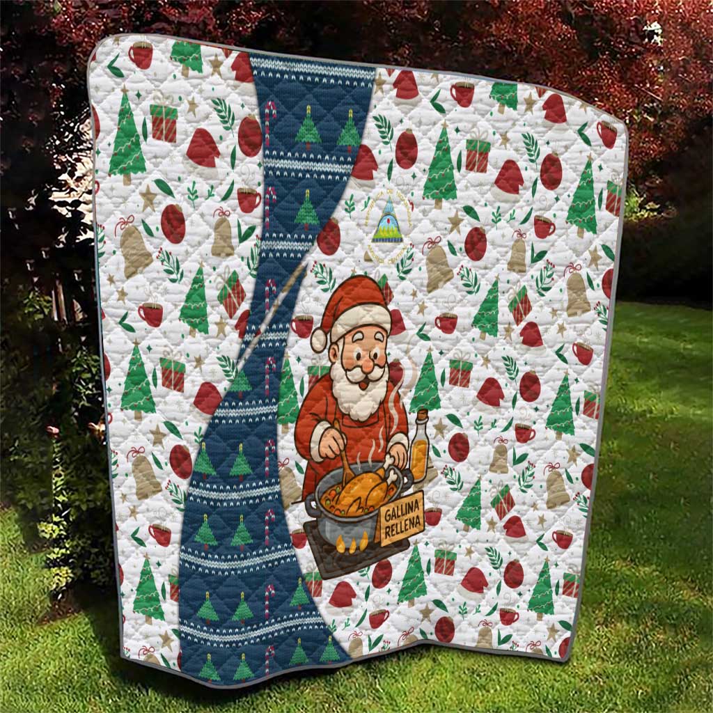 Nicaragua Christmas Quilt with Santa Cooking Gallina Rellena Tree Flag and Festive Icons Design - Wonder Print Shop