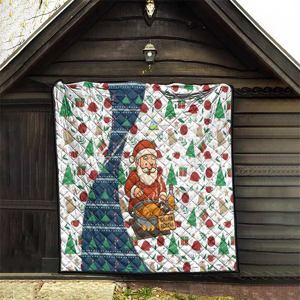 Nicaragua Christmas Quilt with Santa Cooking Gallina Rellena Tree Flag and Festive Icons Design - Wonder Print Shop