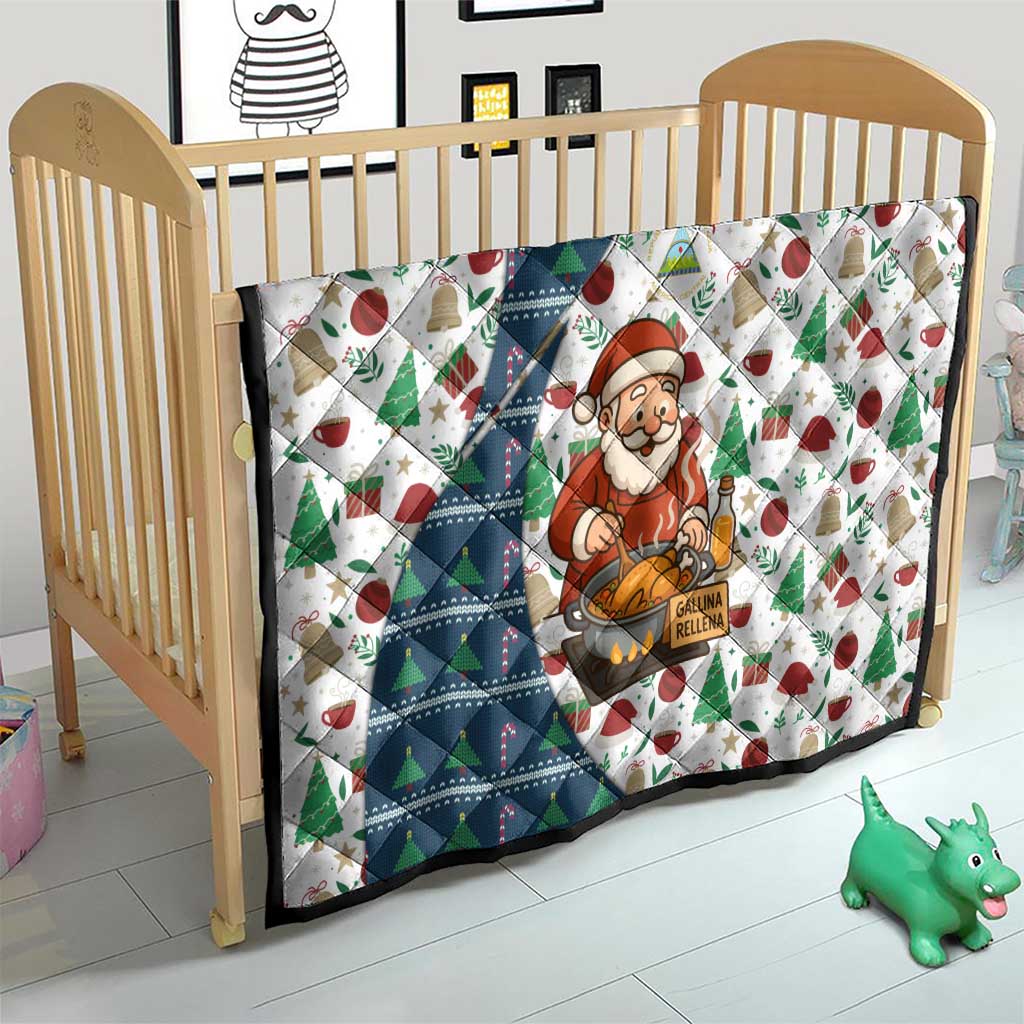 Nicaragua Christmas Quilt with Santa Cooking Gallina Rellena Tree Flag and Festive Icons Design - Wonder Print Shop