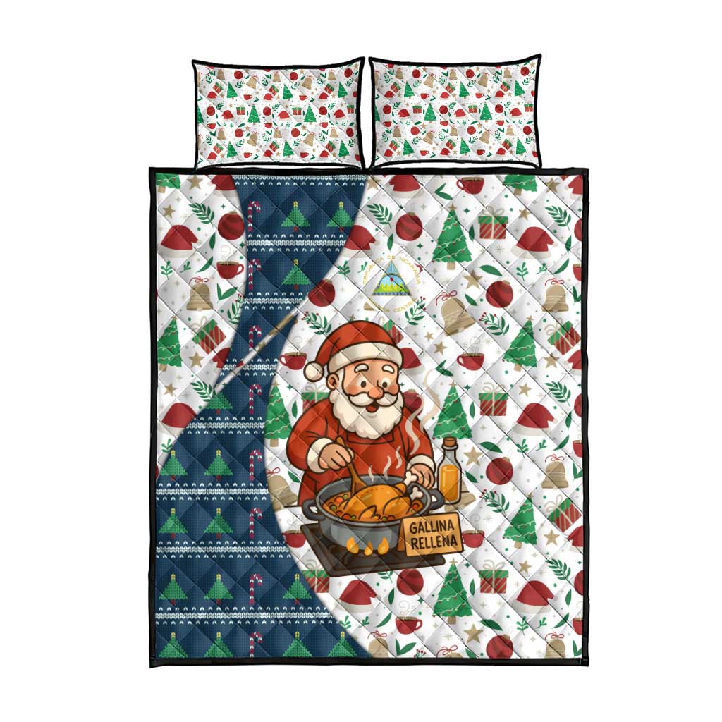 Nicaragua Christmas Quilt Bed Set with Santa Cooking Gallina Rellena Tree Flag and Festive Icons Design - Wonder Print Shop