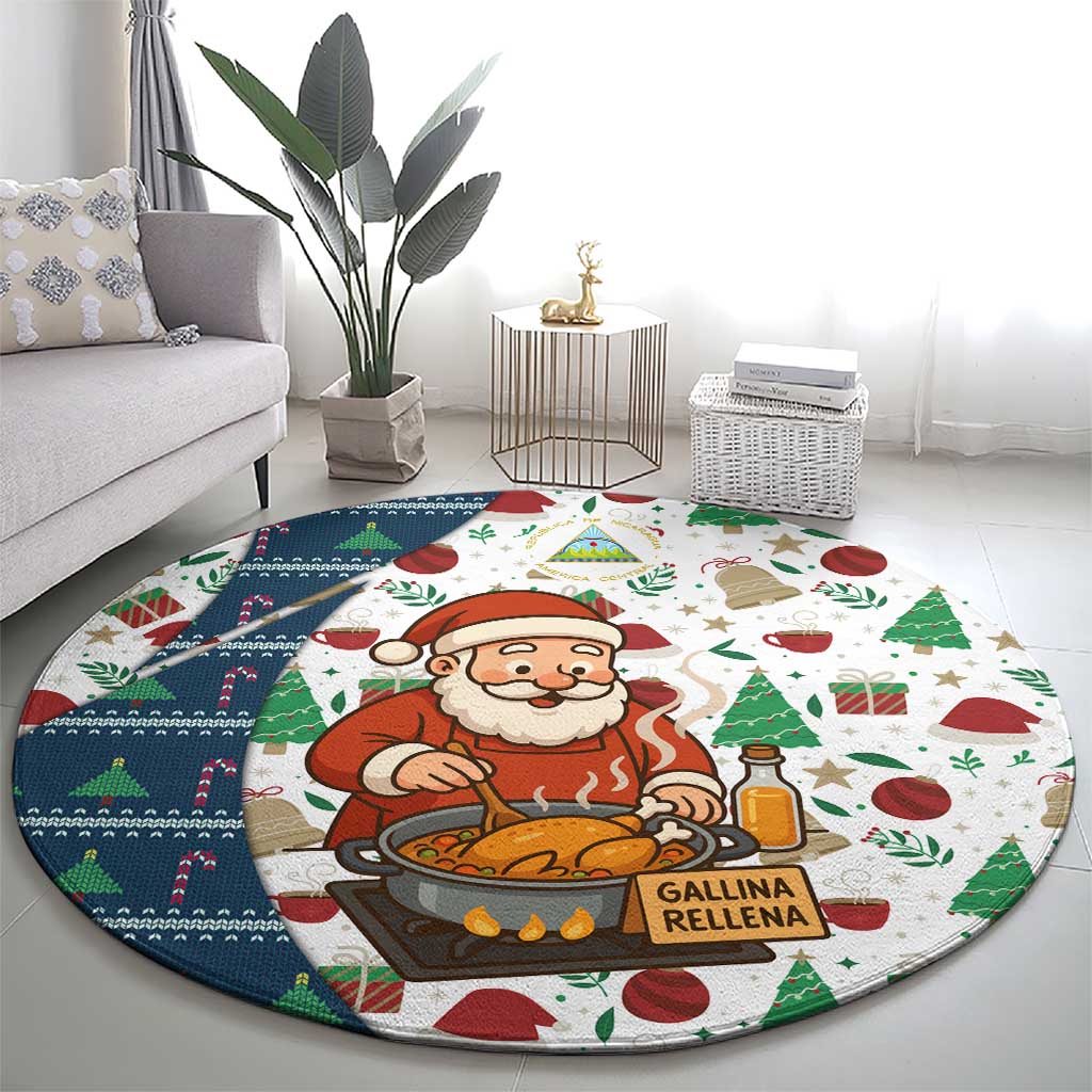 Nicaragua Christmas Round Carpet with Santa Cooking Gallina Rellena Tree Flag and Festive Icons Design - Wonder Print Shop