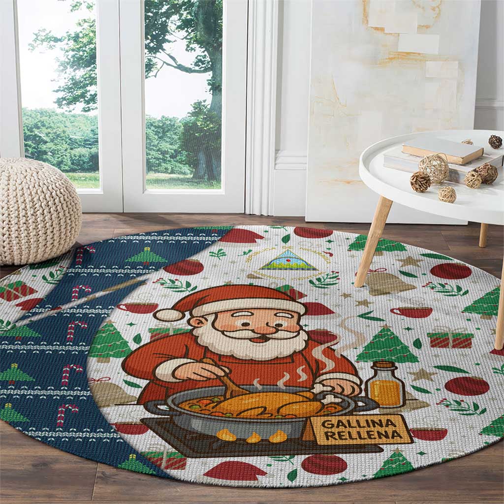 Nicaragua Christmas Round Carpet with Santa Cooking Gallina Rellena Tree Flag and Festive Icons Design - Wonder Print Shop