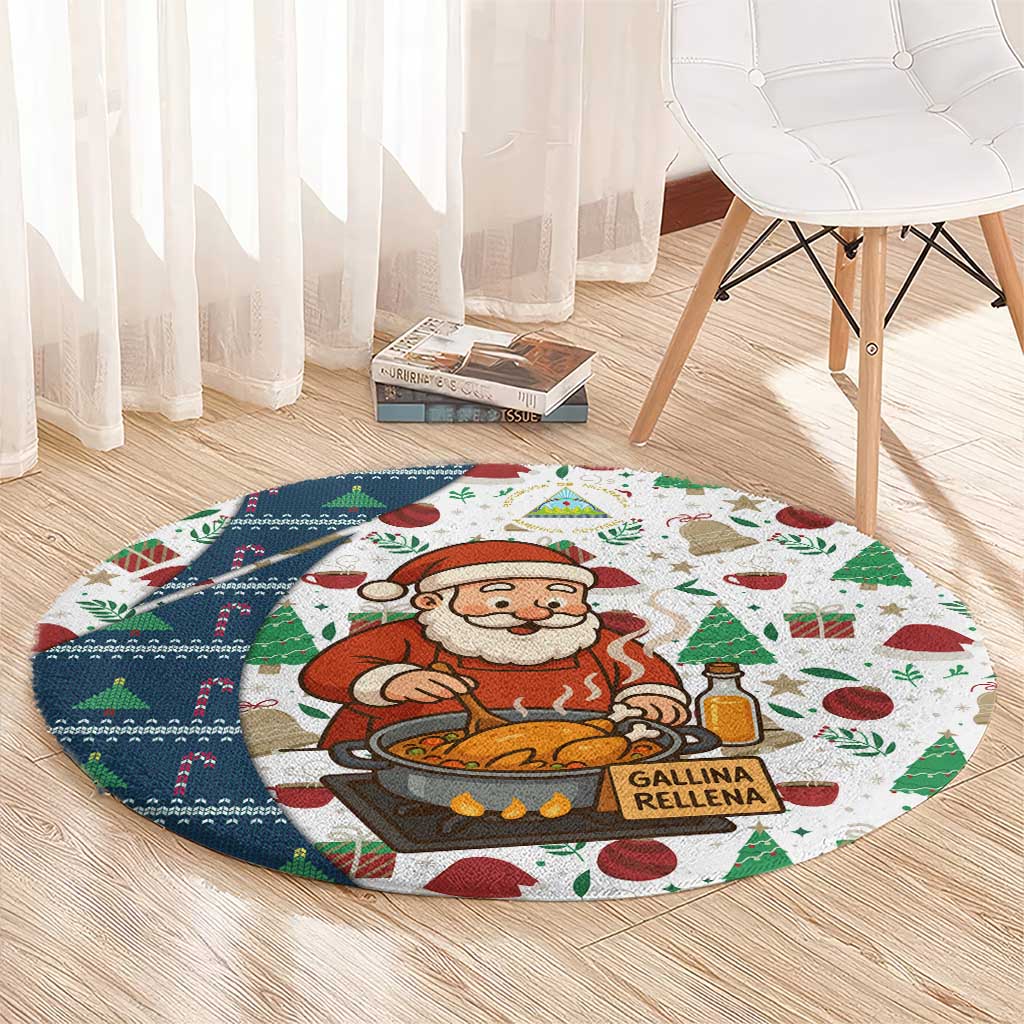 Nicaragua Christmas Round Carpet with Santa Cooking Gallina Rellena Tree Flag and Festive Icons Design - Wonder Print Shop