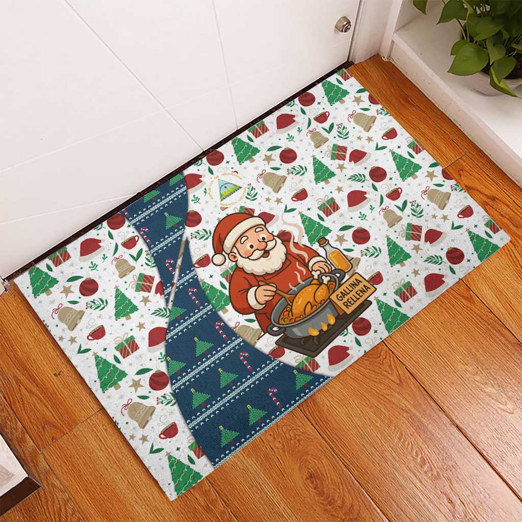Nicaragua Christmas Rubber Doormat with Santa Cooking Gallina Rellena Tree Flag and Festive Icons Design - Wonder Print Shop