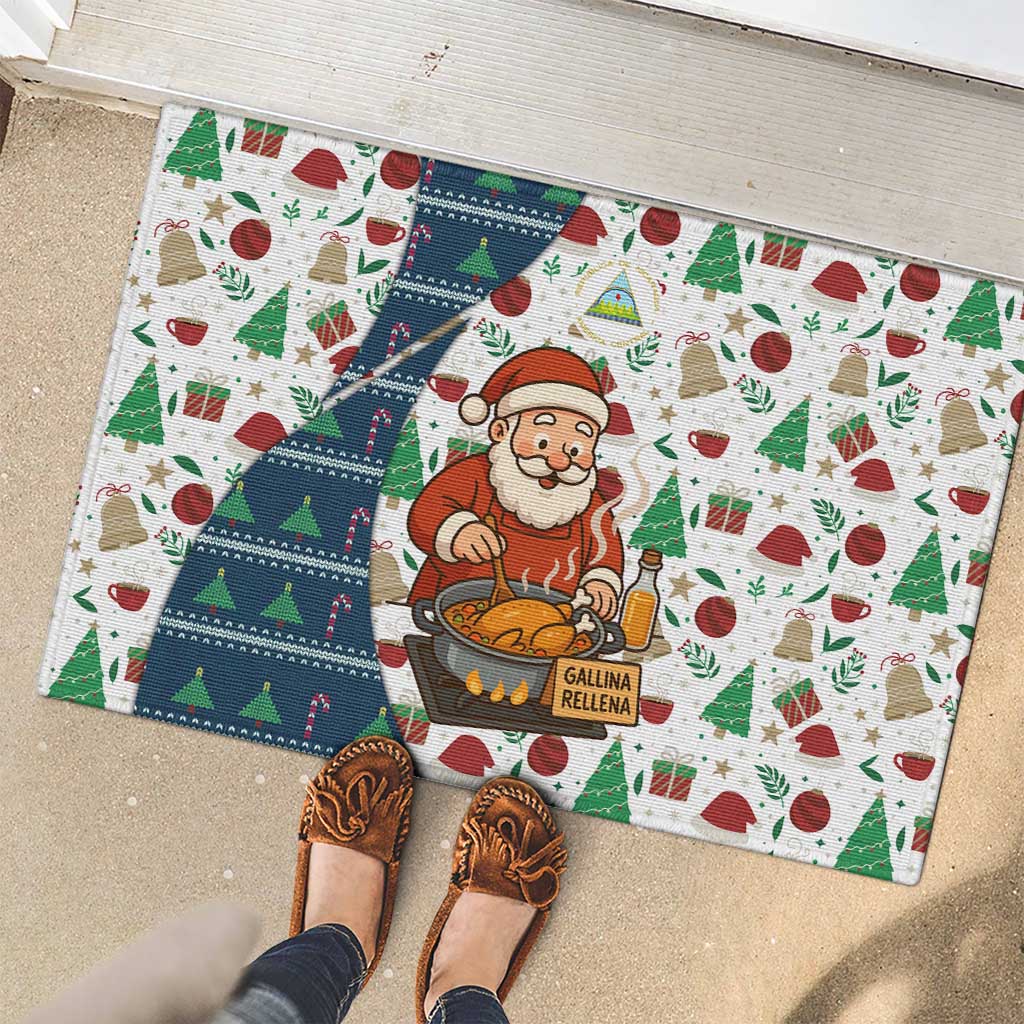 Nicaragua Christmas Rubber Doormat with Santa Cooking Gallina Rellena Tree Flag and Festive Icons Design - Wonder Print Shop
