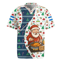 Nicaragua Christmas Rugby Jersey with Santa Cooking Gallina Rellena Tree Flag and Festive Icons Design - Wonder Print Shop