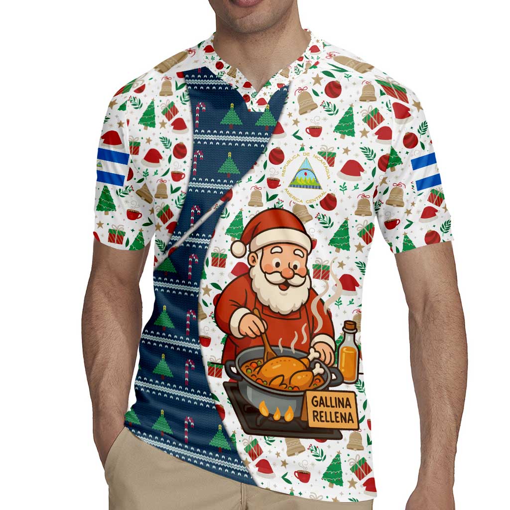 Nicaragua Christmas Rugby Jersey with Santa Cooking Gallina Rellena Tree Flag and Festive Icons Design - Wonder Print Shop