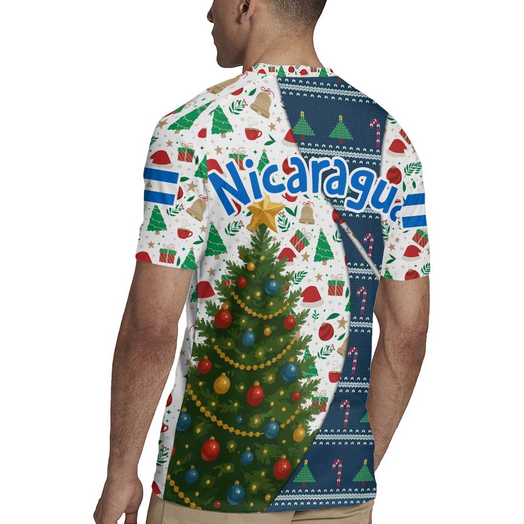 Nicaragua Christmas Rugby Jersey with Santa Cooking Gallina Rellena Tree Flag and Festive Icons Design - Wonder Print Shop
