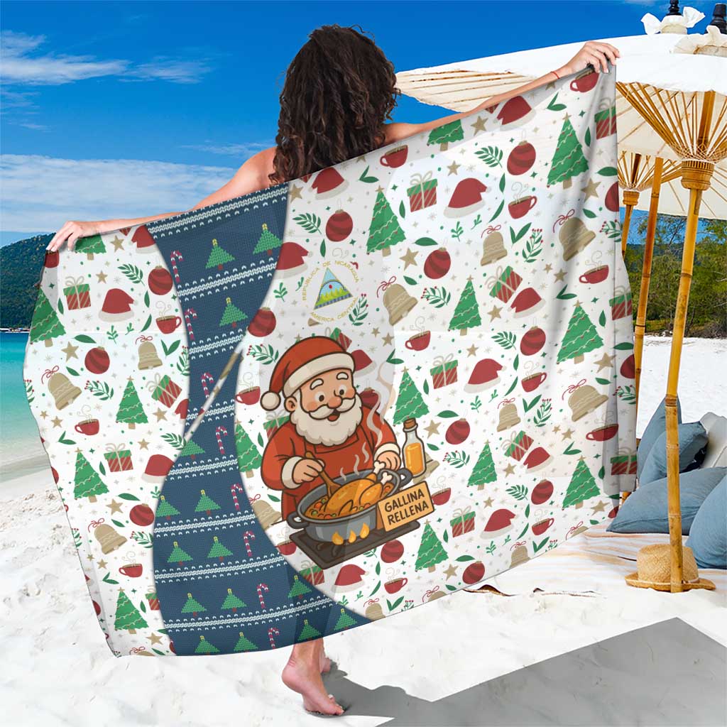Nicaragua Christmas Sarong with Santa Cooking Gallina Rellena Tree Flag and Festive Icons Design - Wonder Print Shop