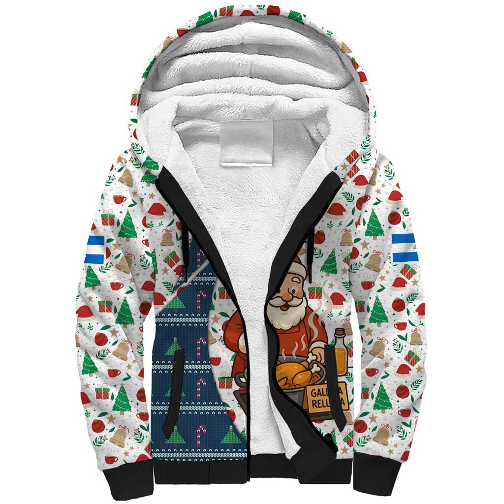 Nicaragua Christmas Sherpa Hoodie with Santa Cooking Gallina Rellena Tree Flag and Festive Icons Design - Wonder Print Shop