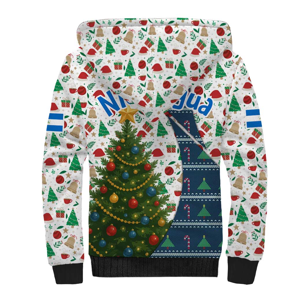 Nicaragua Christmas Sherpa Hoodie with Santa Cooking Gallina Rellena Tree Flag and Festive Icons Design - Wonder Print Shop
