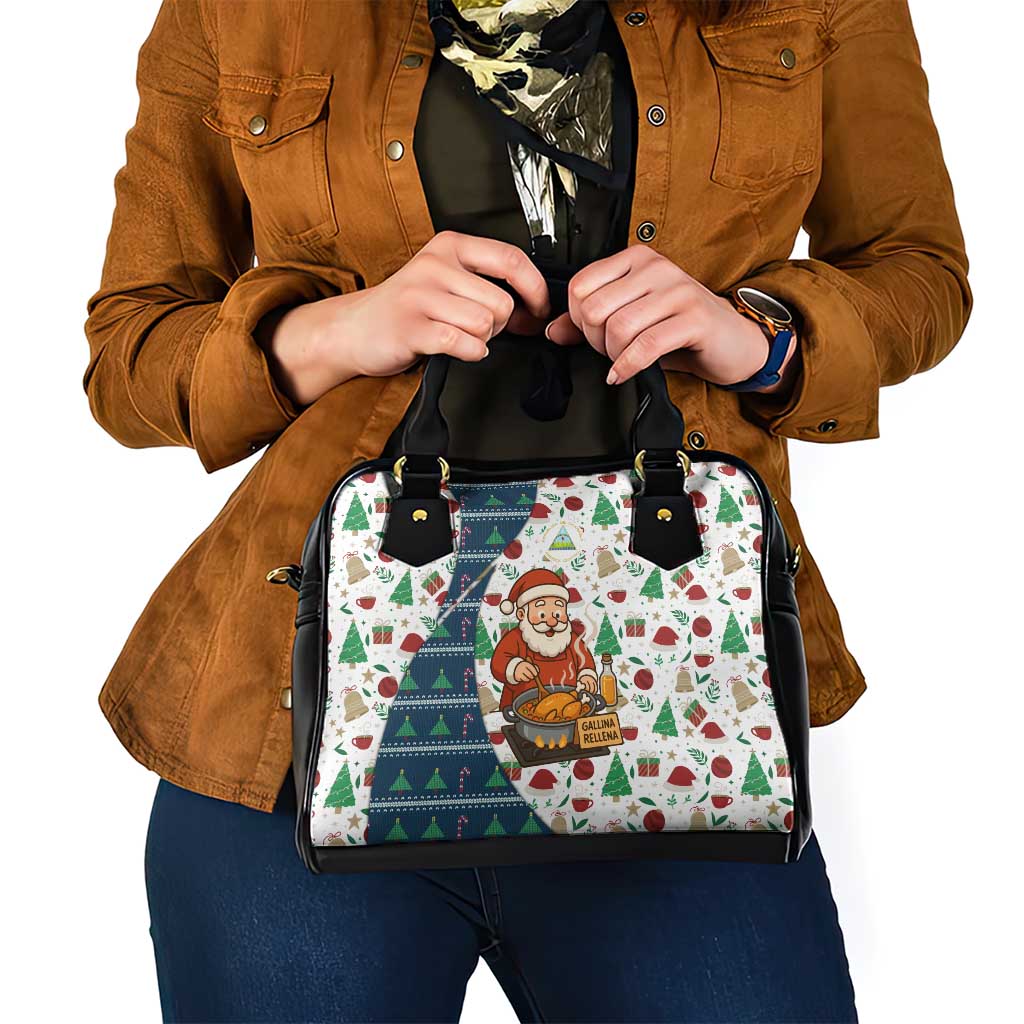 Nicaragua Christmas Shoulder Handbag with Santa Cooking Gallina Rellena Tree Flag and Festive Icons Design - Wonder Print Shop