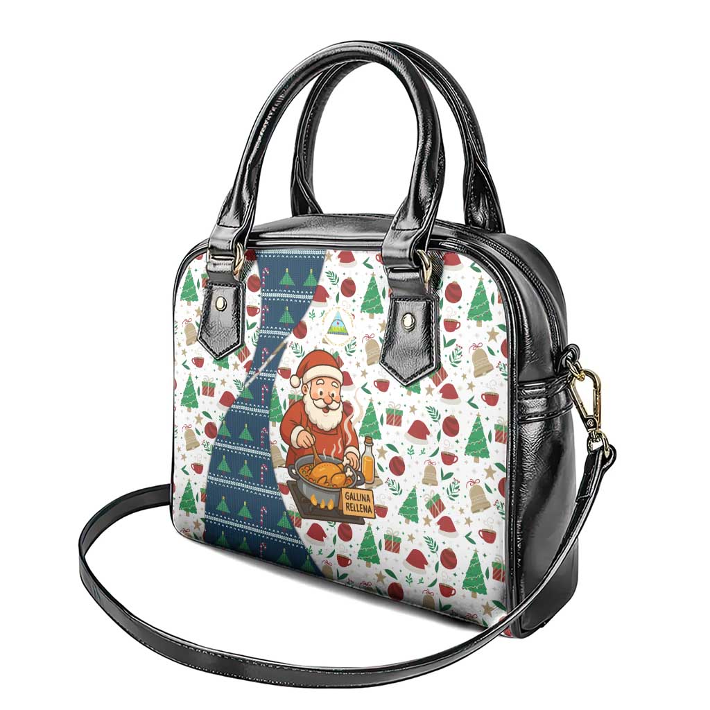 Nicaragua Christmas Shoulder Handbag with Santa Cooking Gallina Rellena Tree Flag and Festive Icons Design - Wonder Print Shop