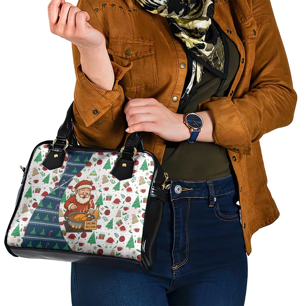 Nicaragua Christmas Shoulder Handbag with Santa Cooking Gallina Rellena Tree Flag and Festive Icons Design - Wonder Print Shop