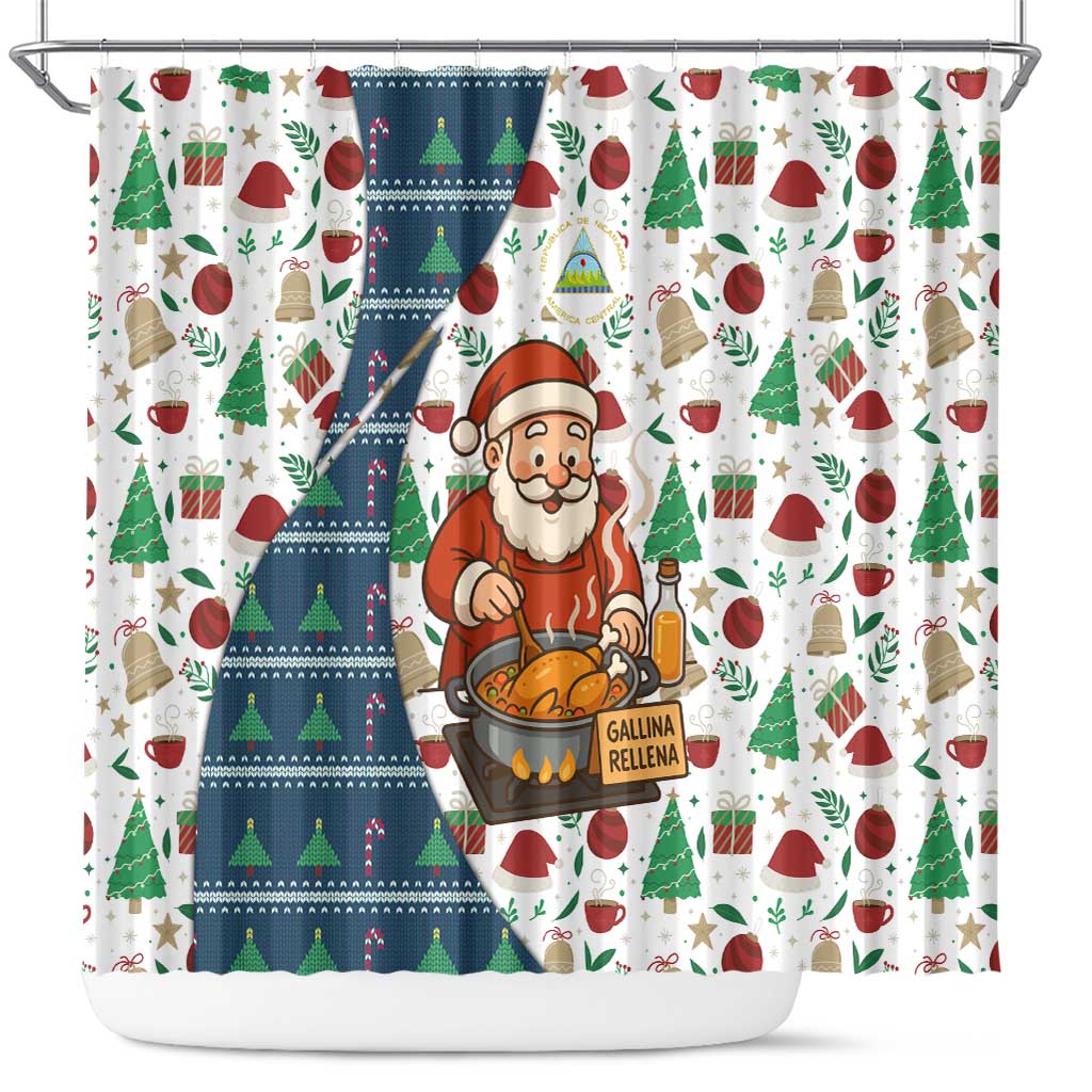 Nicaragua Christmas Shower Curtain with Santa Cooking Gallina Rellena Tree Flag and Festive Icons Design - Wonder Print Shop