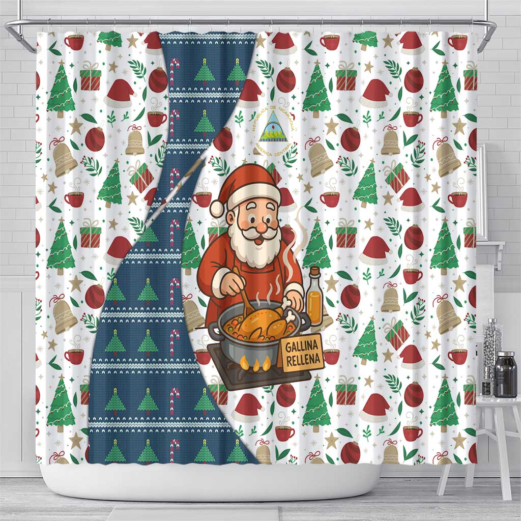 Nicaragua Christmas Shower Curtain with Santa Cooking Gallina Rellena Tree Flag and Festive Icons Design - Wonder Print Shop