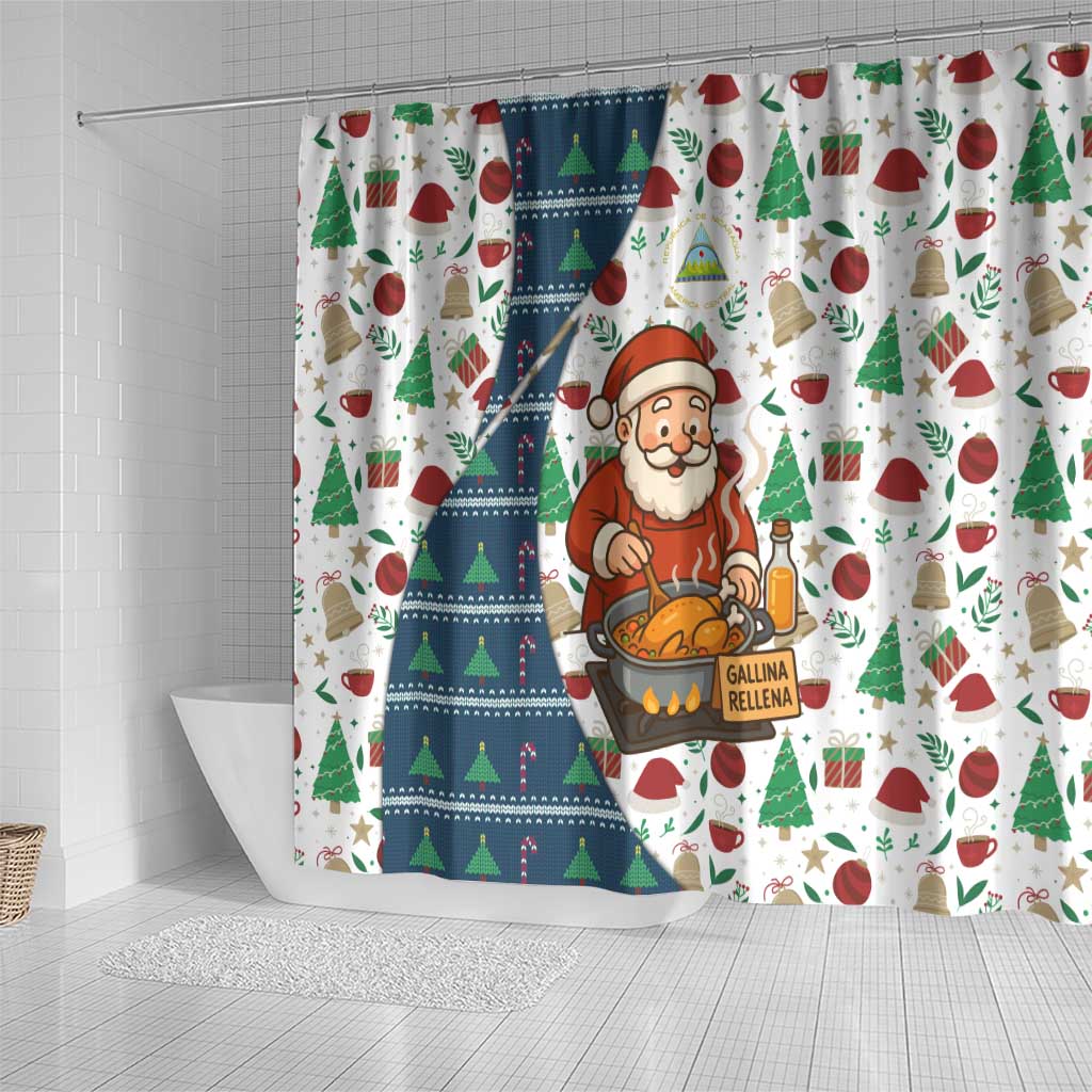 Nicaragua Christmas Shower Curtain with Santa Cooking Gallina Rellena Tree Flag and Festive Icons Design - Wonder Print Shop
