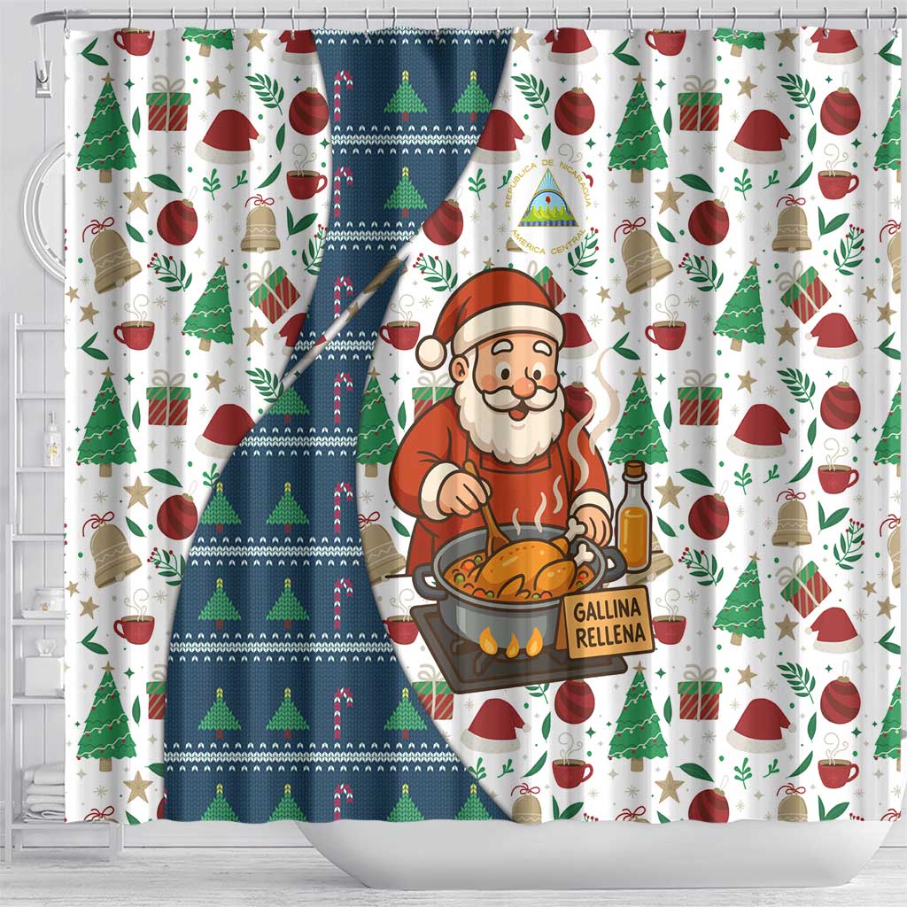 Nicaragua Christmas Shower Curtain with Santa Cooking Gallina Rellena Tree Flag and Festive Icons Design - Wonder Print Shop