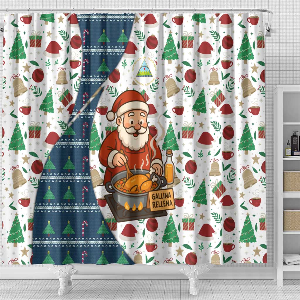 Nicaragua Christmas Shower Curtain with Santa Cooking Gallina Rellena Tree Flag and Festive Icons Design - Wonder Print Shop