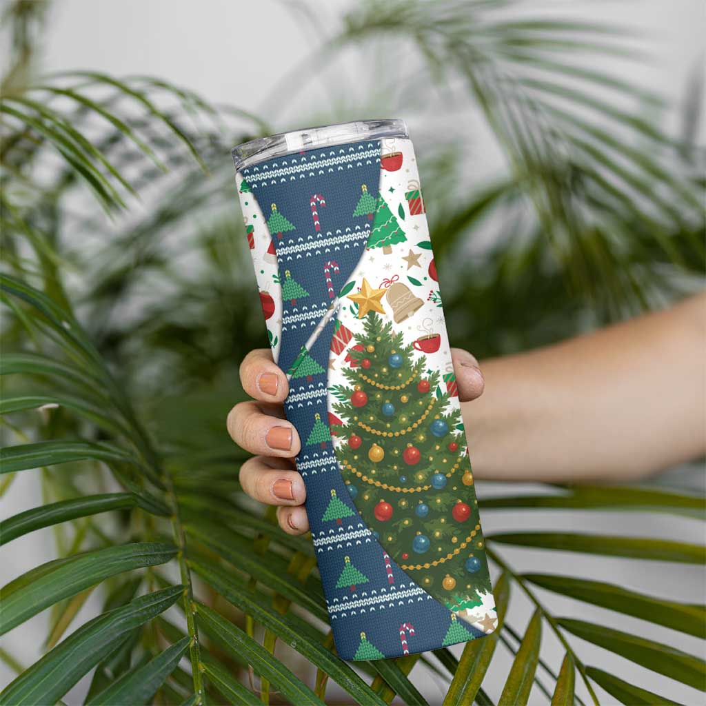 Nicaragua Christmas Skinny Tumbler with Santa Cooking Gallina Rellena Tree Flag and Festive Icons Design - Wonder Print Shop