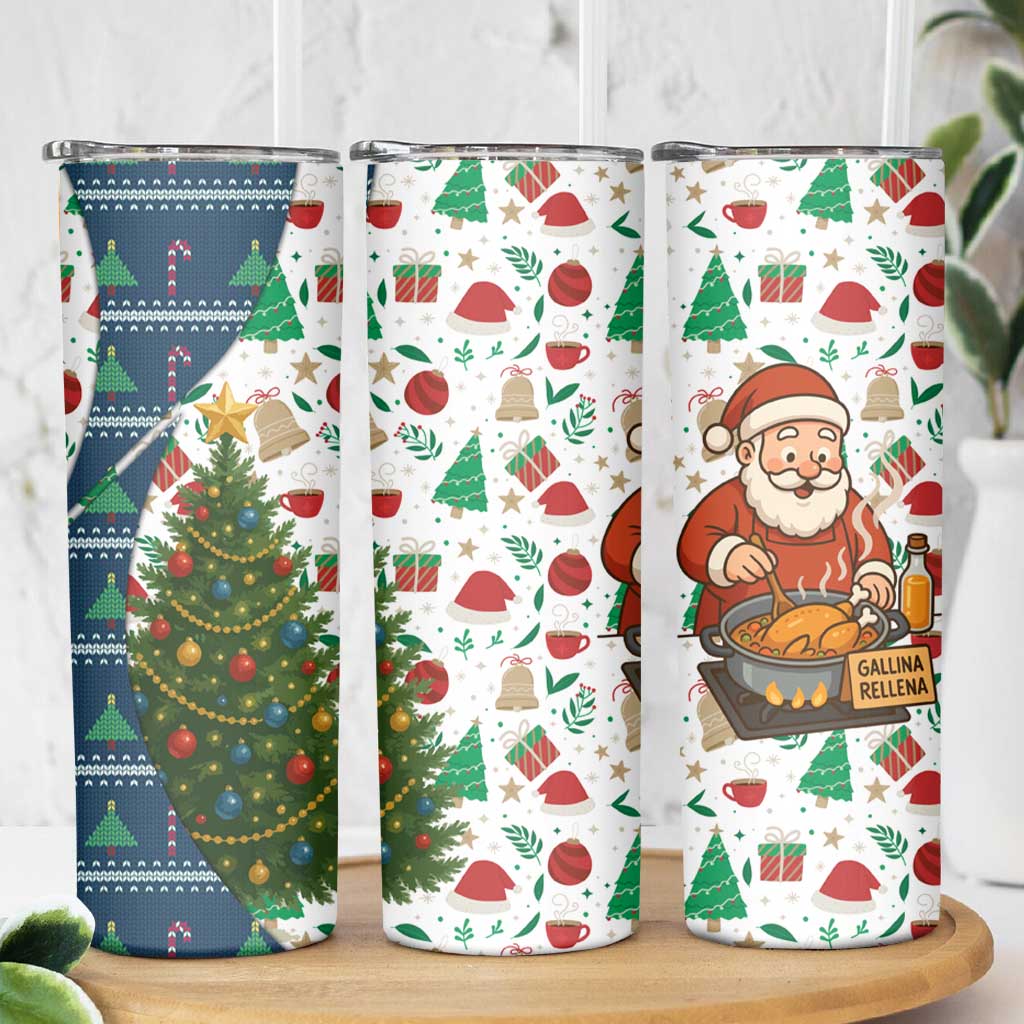 Nicaragua Christmas Skinny Tumbler with Santa Cooking Gallina Rellena Tree Flag and Festive Icons Design - Wonder Print Shop